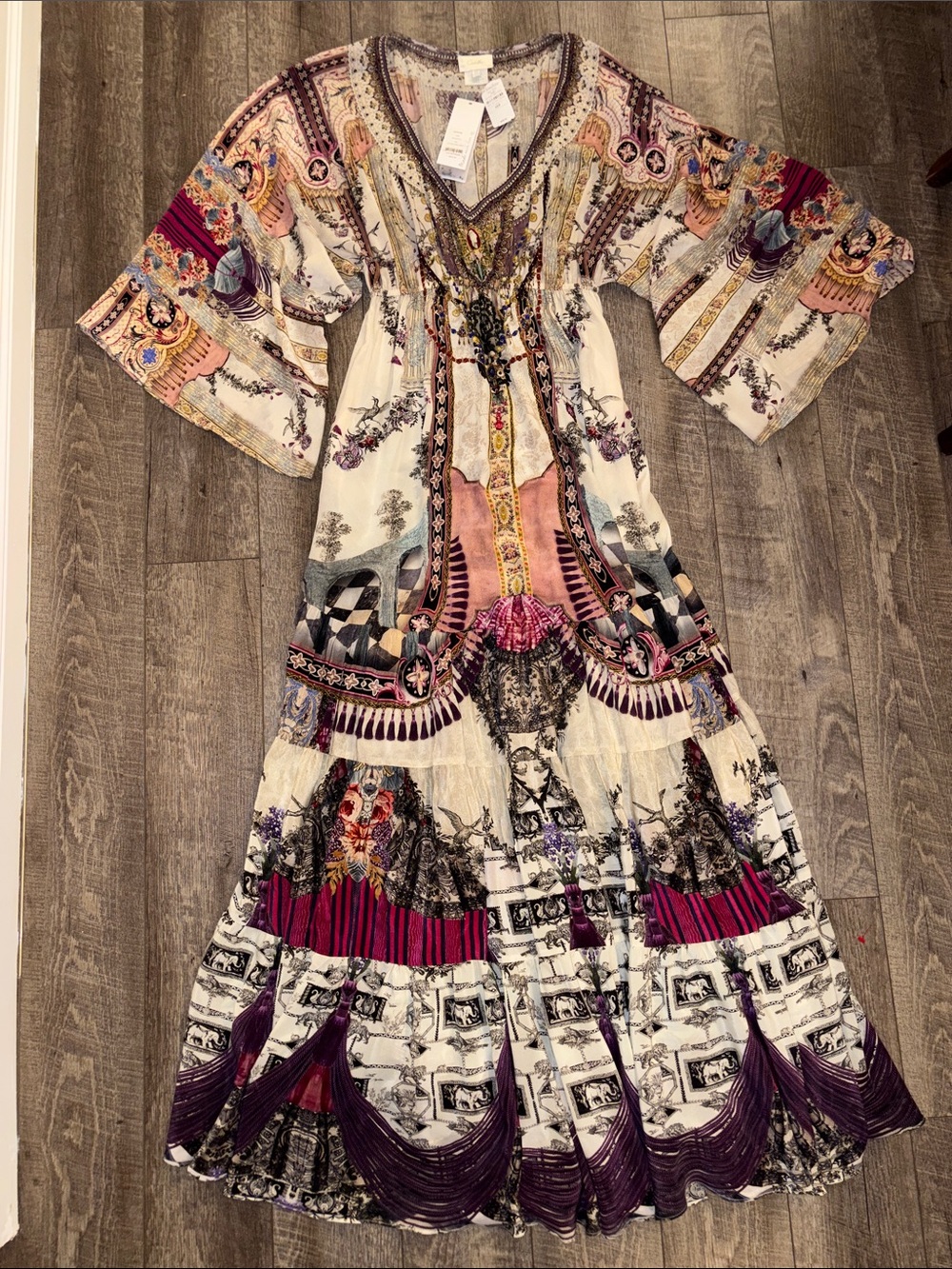 Camilla Gathered Panel Silk Maxi Dress Violet City NWT - Picture 6 of 7